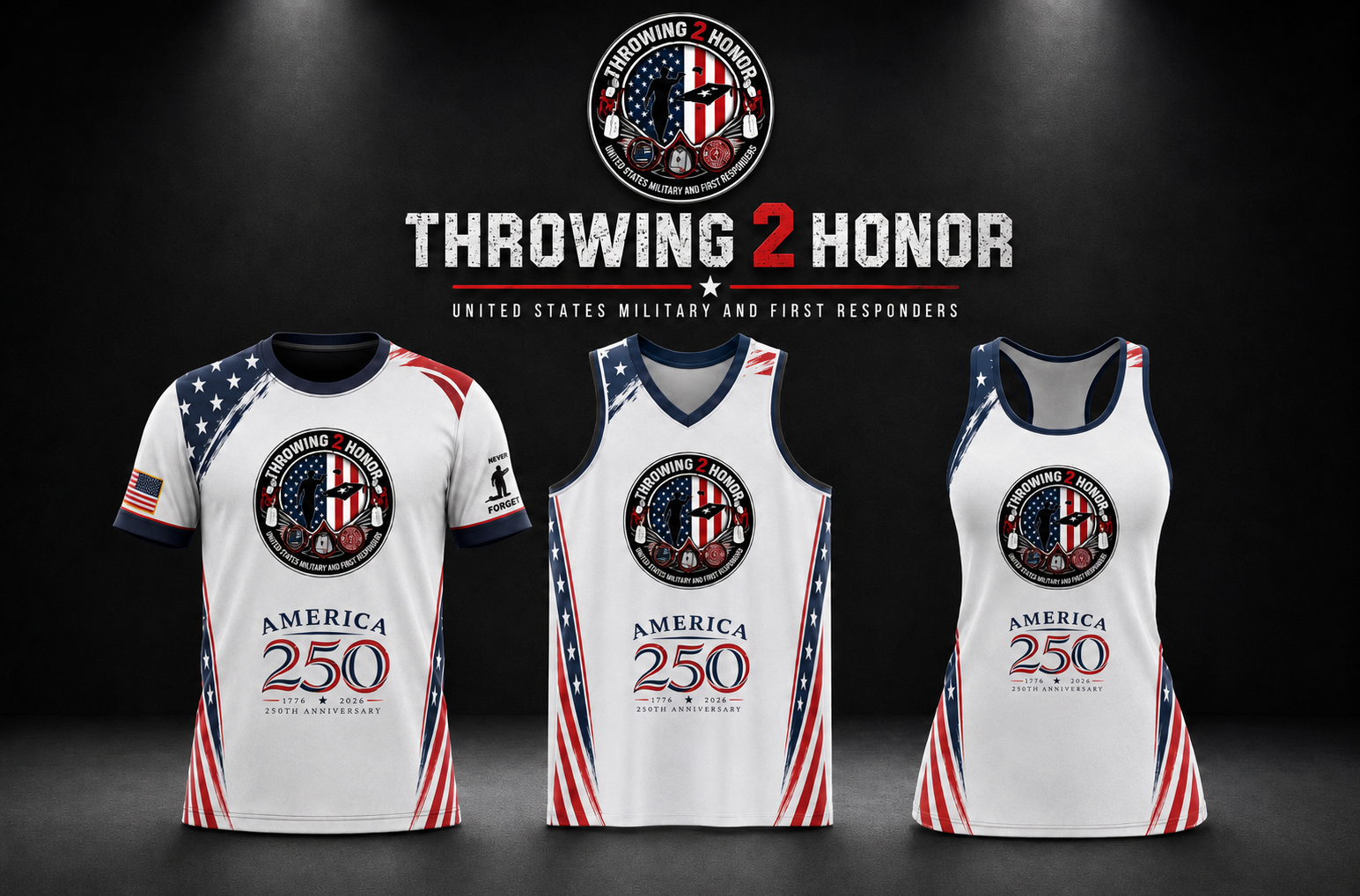 Throwing 2 Honor America 250th Anniversary jersey and tank top collection